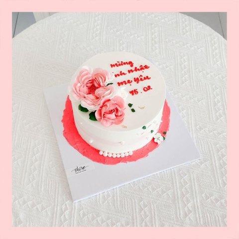 Bánh kem cưới bỏ quả 1 tầng trang trí hoa kem