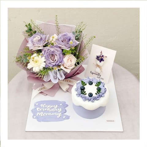 Set bánh kem & hoa tươi liền đế