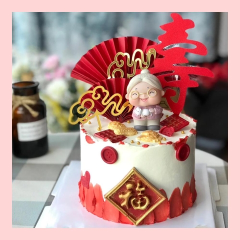 Bánh kem mừng thọ truyền thống tone đỏ