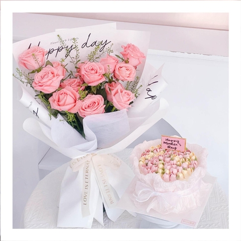 Set bánh & hoa tone hồng