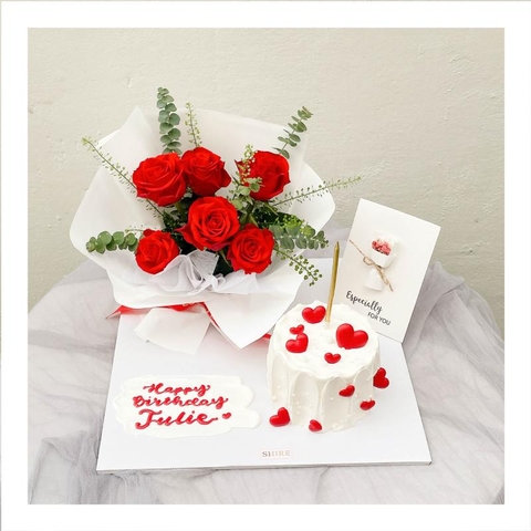 Set bánh kem & hoa tươi liền đế