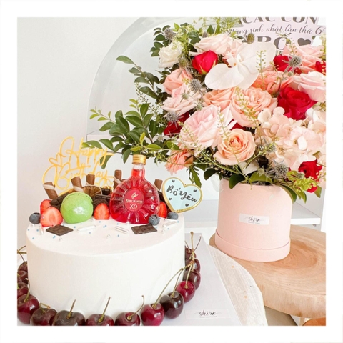 Set bánh & hoa tone cam