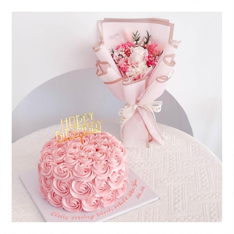 Set bánh & hoa tone hồng