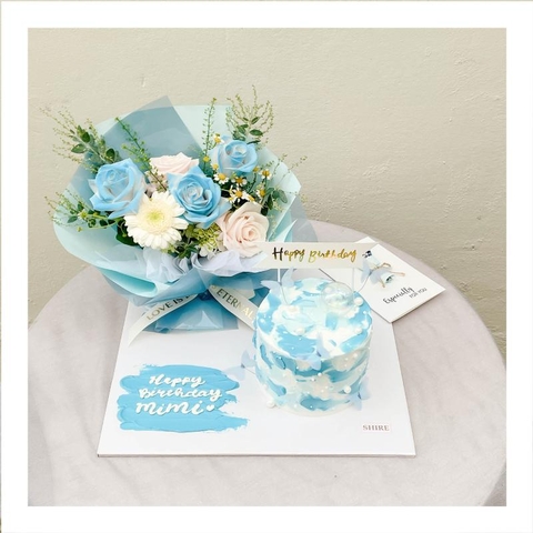 Set bánh kem & hoa tươi liền đế