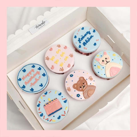 Set cupcake vẽ hình đáng yêu kem sữa - Bánh sinh nhật dạng cupcake ổ