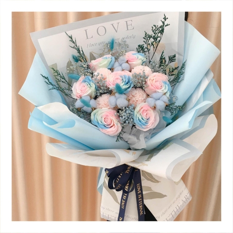 Hoa khô/Hoa bất tử size lớn tone màu hồng/xanh dương