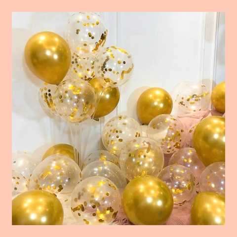 Bong bóng trong có kim tuyến nhũ vàng (Set 5 bóng)