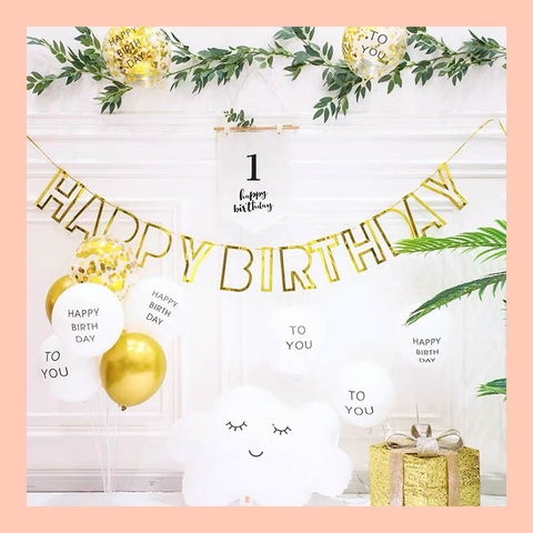 Dây Happy Birthday chữ lủng màu vàng