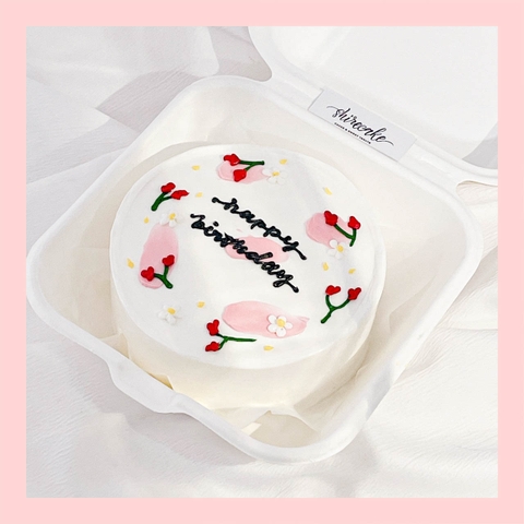 Mini Bento vẽ hoa lá - Bánh kem bơ mini hộp bã mía