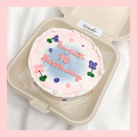 Mini Bento vẽ hoa lá - Bánh kem bơ mini hộp bã mía