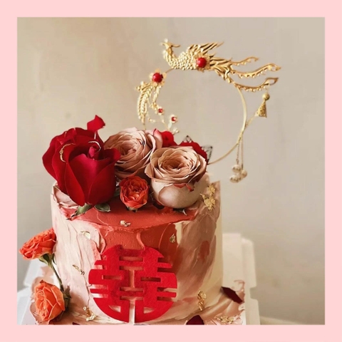 Bánh kem cưới tone đỏ phong cách Trung Hoa