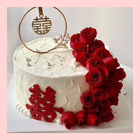 Bánh kem cưới tone đỏ phong cách Trung Hoa