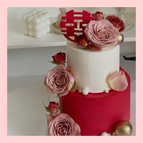 Bánh kem cưới tone đỏ phong cách Trung Hoa