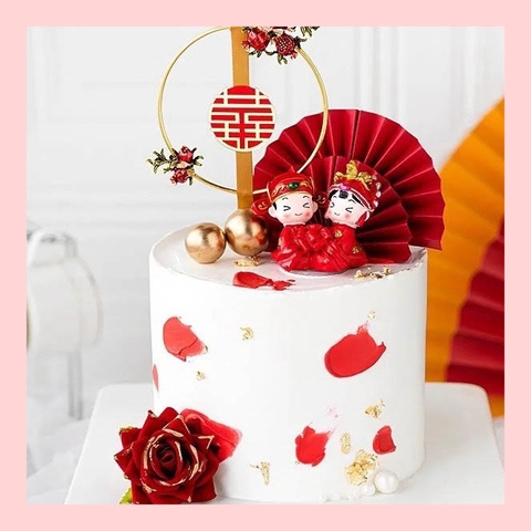 Bánh kem cưới tone đỏ phong cách Trung Hoa