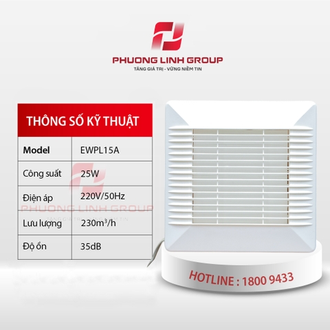 Quạt hút gió gắn tường EWPL15A mặt tổ ong
