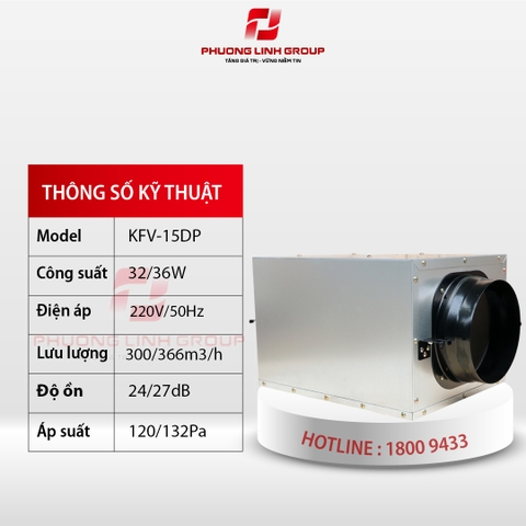 Quạt hút mùi nối ống KFV-15DP 2 cấp tốc độ