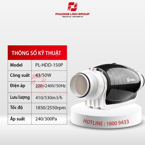 Quạt nối ống 2 tốc độ PL-HDD-150P