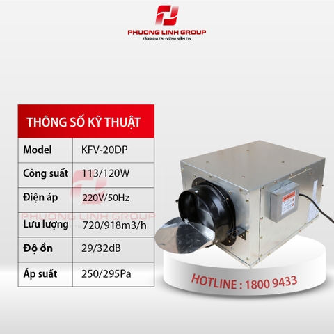Quạt thông gió âm trần nối ống 2 tốc độ KFV-20DP