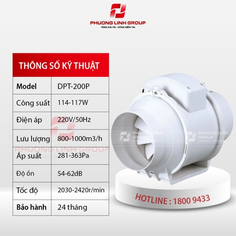 Quạt thông gió cánh ly tâm nối ống DPT-200P
