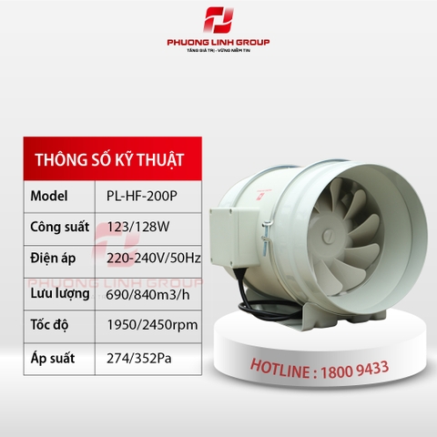 Quạt thông gió hút mùi nối ống PL-HF-200P