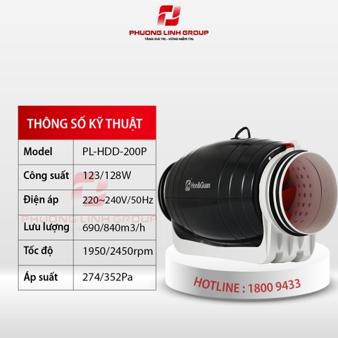 Quạt thông gió nối ống PL-HDD-200P 2 tốc độ