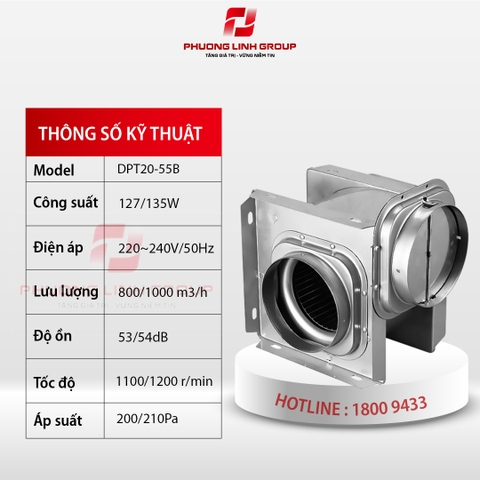 Quạt thông gió nối ống vuông góc DPT20-55B