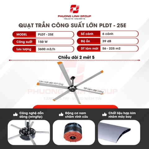 Quạt trần công nghiệp công suất lớn PLDT-25E