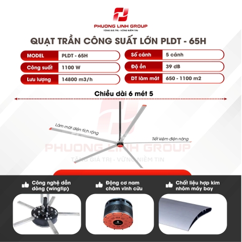 Quạt trần công nghiệp nhà xưởng PLDT- 65H