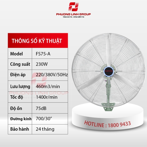 Quạt treo tường công nghiệp đường kính 700mm FS75-A