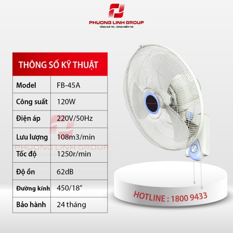Quạt treo tường FB-45A dòng bán công nghiệp