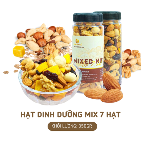 Hạt dinh dưỡng mix 7 loại TANU NUTS hũ 350gr, hạt ngũ cốc bà bầu gồm macca, óc chó, hạnh nhân, điều, nho, xoài, việt quất