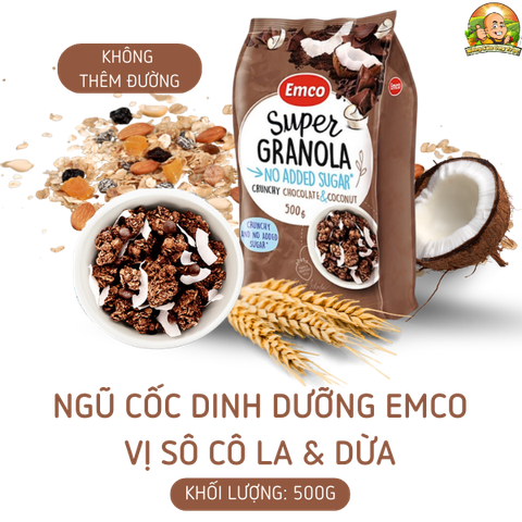 Ngũ cốc Emco không thêm đường vị socola và dừa túi 500gr