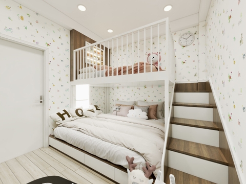 Thiết kế và thi công nội thất phòng ngủ cho bé gái - Nhà Phố Đường Hoa Lài