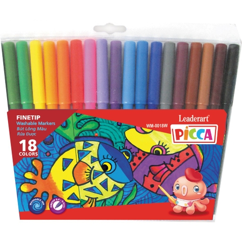 Bút màu nước cho trẻ em với mực rửa trôi Leaderart WM-0012W, 18 màu