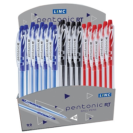 Khay Bút bi Linc bấm Pentonic RT( Ngòi 0.5mm, 1 khay = 90 chiếc = 55 xanh, 30 đen, 5 đỏ)