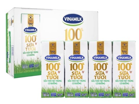 Sữa tươi tiệt trùng có đường 100% Vinamilk 180ml, 48 hộp = 1 thùng