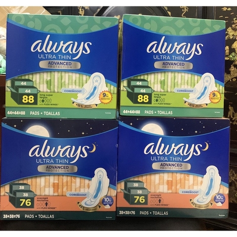 Băng vệ sinh ALWAYS Ultra Thin (siêu mỏng, thấm hút tốt, kháng khuẩn khử mùi cực đỉnh) - Hàng nhập Mỹ
