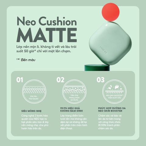 Phấn nước dưỡng ẩm che khuyết điểm hoàn hảo Lâu trôi Laneige Neo Cushion Matte 15g