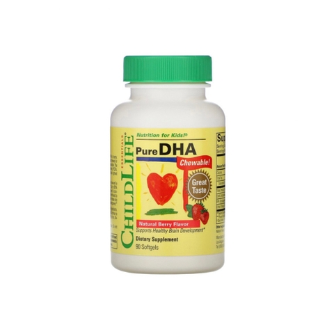 Viên uống/nhai bổ sung DHA cho bé ChildLife Pure DHA, Natural Berry Flavor, 90 Softgels