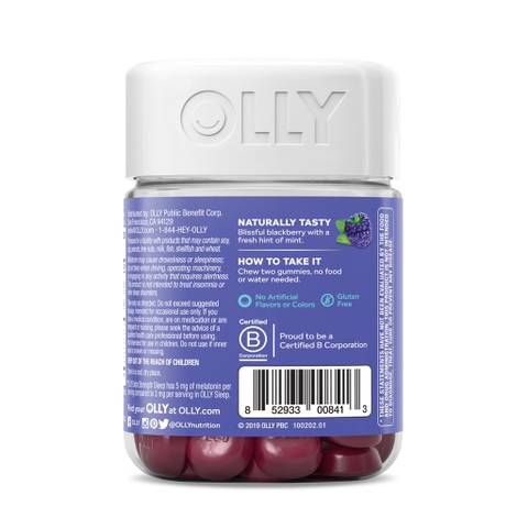 Kẹo ngủ ngon OLLY Extra Strength Sleep Gummy, 5mg Melatonin, L Theanine, Blackberry, 50 Ct