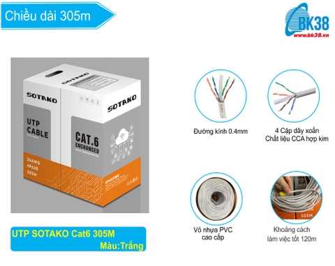 Cáp mạng CAT6 SOTAKO 305m - Màu trắng