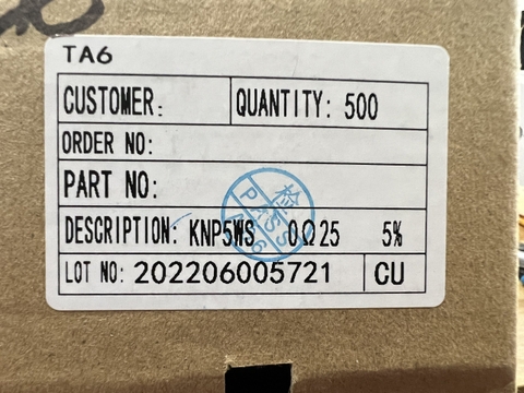 Điện trở cắm công suất 5W 0.25R 0.25 Ohm 5%