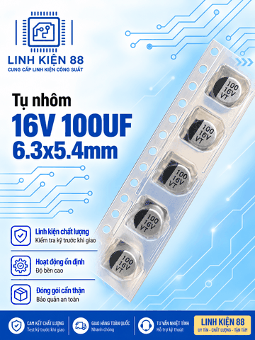 Tụ nhôm SMD 16V 100UF 6.3x5.4mm dán mới ( dây 10 con)