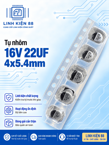 Tụ nhôm SMD 16V 22UF 4x5.4mm dán mới ( dây 10 con)