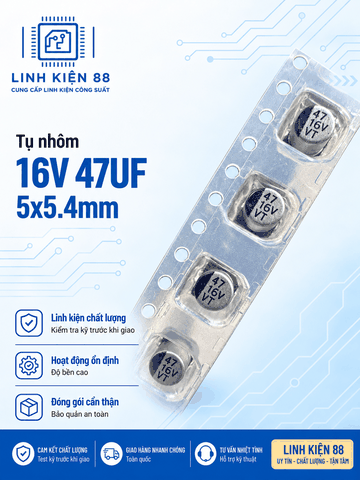 Tụ nhôm SMD 16V 47UF 5x5.4mm dán mới ( dây 10 con)
