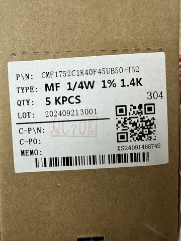 Điện trở dây 5 vạch màu 1/4W 1K4 1% mới ( dây 50con)