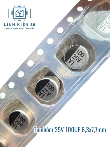Tụ nhôm SMD 25V 100UF 6.3x7.7mm dán mới ( dây 10 con)