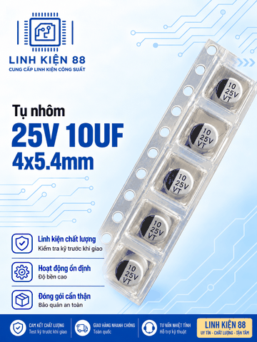 Tụ nhôm SMD 25V 10UF 4x5.4mm dán mới ( dây 10 con)