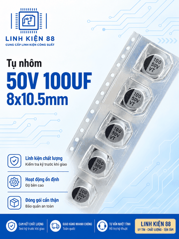 Tụ nhôm SMD 50V 100UF 8x10.5mm dán mới ( dây 10 con)
