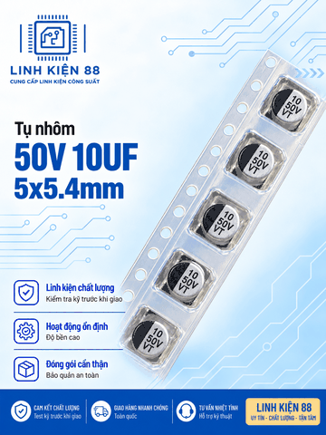 Tụ nhôm SMD 50V 10UF 5x5.4mm dán mới ( dây 10 con)